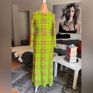 Zara Neon Green and Orange Sequin Long-Sleeve Maxi Dress